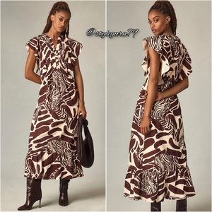 NWT, ANTHROPOLOGIE, THE CASSANDRA MAXI DRESS in Brown Motif